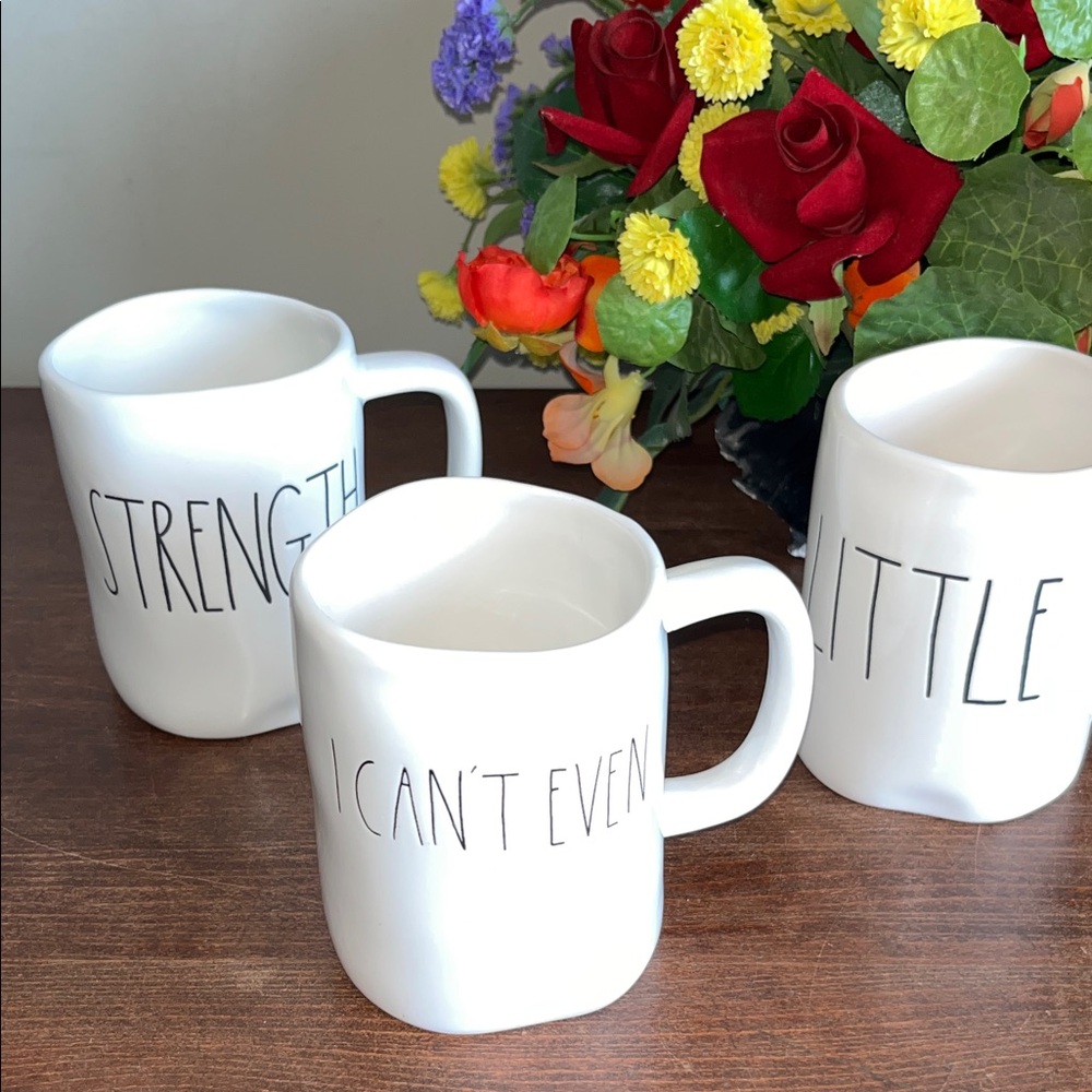Rae Dunn White Mugs with Bold Text